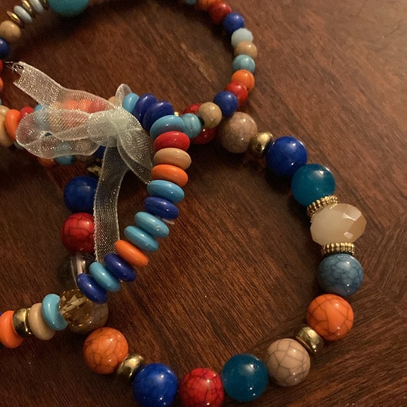 Bracelet Set Wooden Vibrant Stretchy no metal NEW - Picture 3 of 3